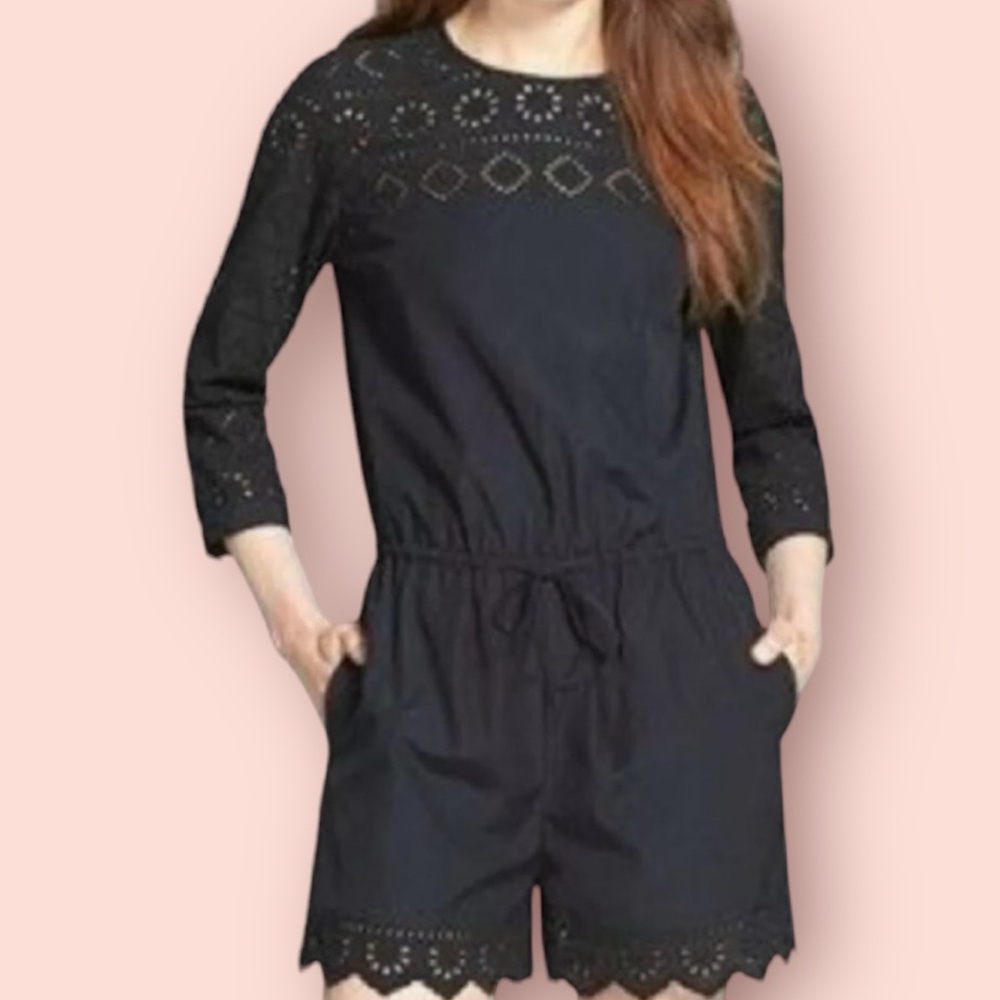 - Madewell black lace cutout shorts romper long sleeved size 6